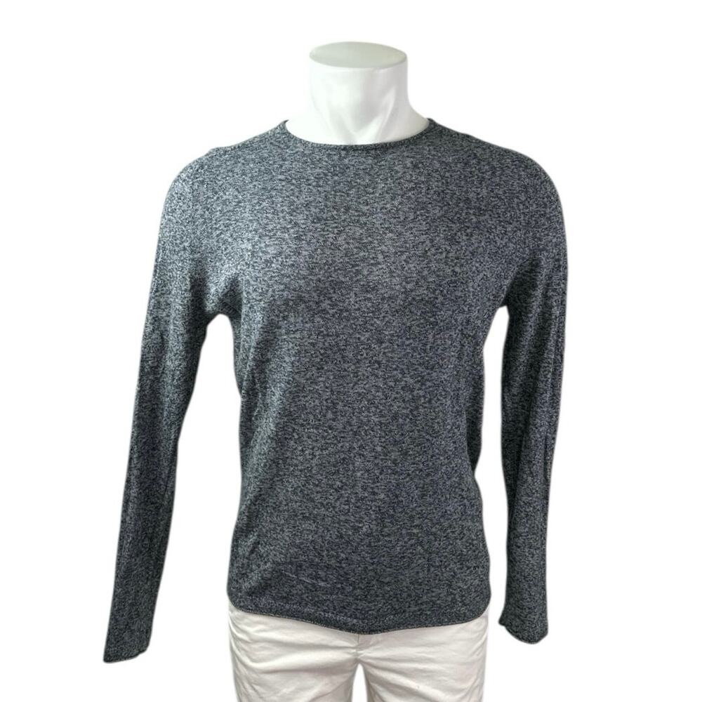 Zara Men's Black Heather Long Sleeve Crew Neck Basic T Shirt Tee Top Size M